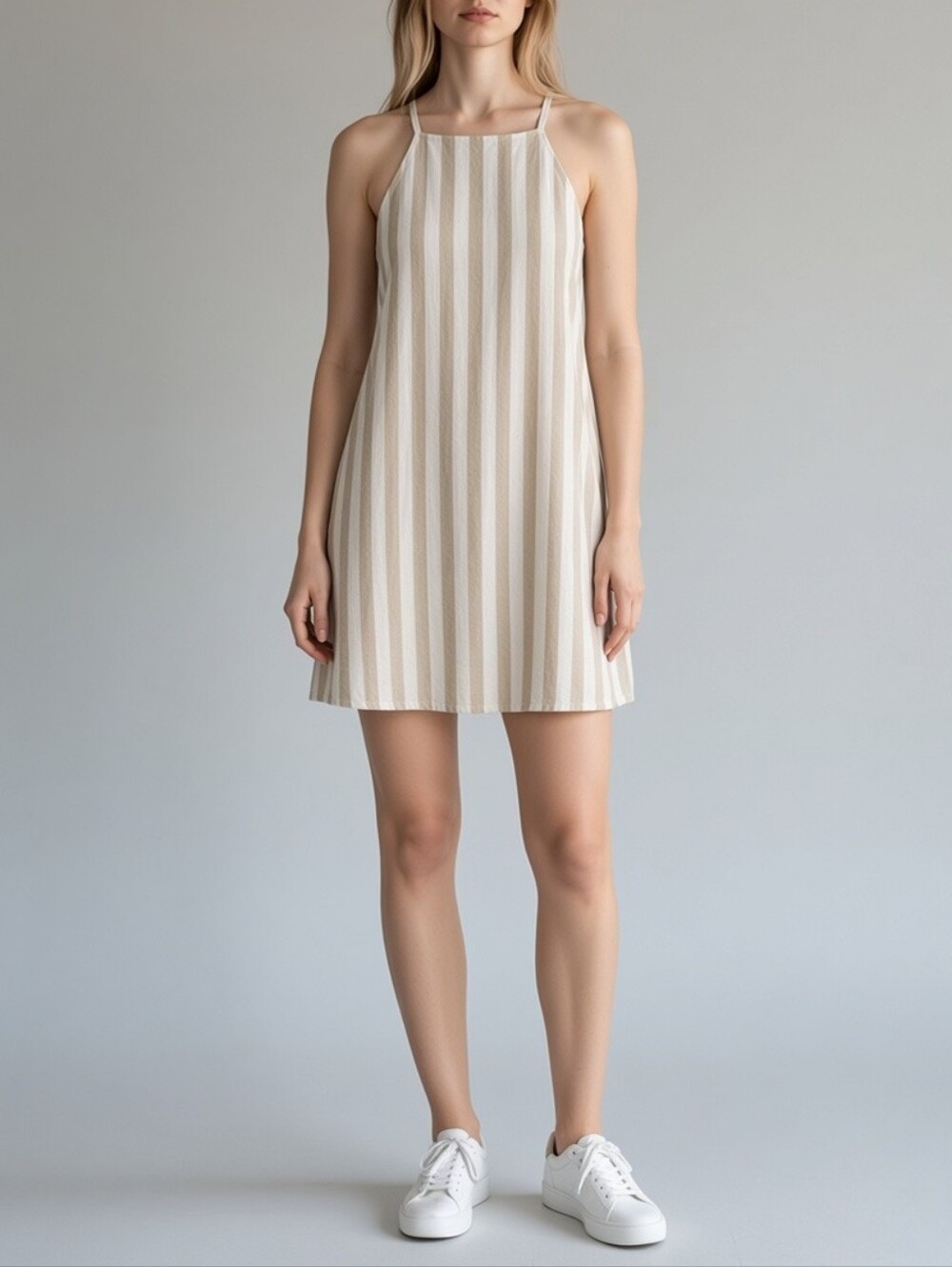 Old Navy Linen Striped Sleeveless Summer Dress Womens S White Cream Retro 90s